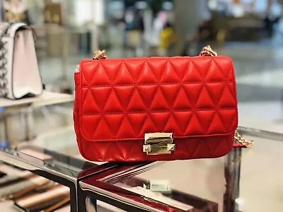 Brand New -- MICHAEL KORS Sloan Large Quilted Leather Shoulder Bag Red • $199