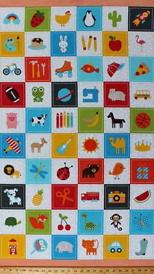 23.5  X 44  Panel I-Spy I Spy Patches Pictures Kids Fun Cotton Fabric D686.12 • $9.95