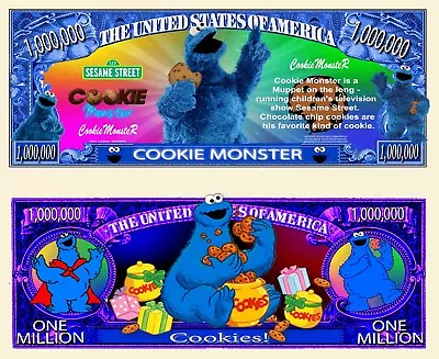 Cookie Monster Sesame St Muppet Funny Money Million Dollar Bill  + FREE SLEEVE • $1.69