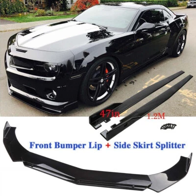 $69.95 • Buy For Chevrolet Camaro SS Gloss Black Front Bumper Lip Spoiler Splitter+Side Skirt