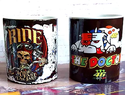 💥Clearance Sale💥2 X Oil Can Mugs Valentino Rossi & Skull Biker Mugs 11/3 • £11.99