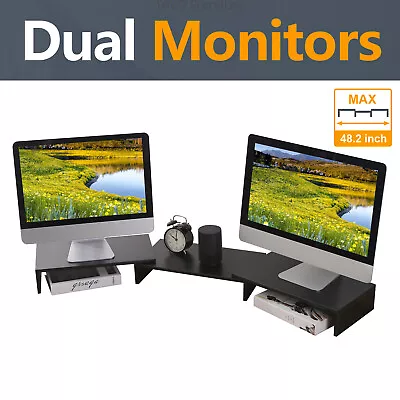 Wood Dual Monitor Stand Risers With Length And Angle Adjustable 3 Shelf • $29.99