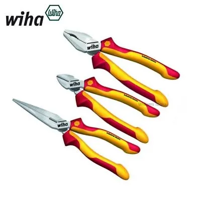 Wiha Set Of 3 Pliers Side Cutter & Long Nose & Combination VDE Insulated 1000v D • £58.49