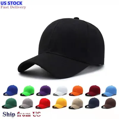 Plain Baseball Cap Solid Blank Curved Visor Hat Ball Army Men Women Loop Wool VC • $6.64