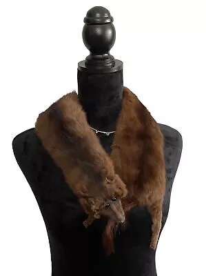 Mink Scarf Weasel 2 Skin Brown Fur Wrap Stole Coat Pelt Elegant Vintage Style • $18