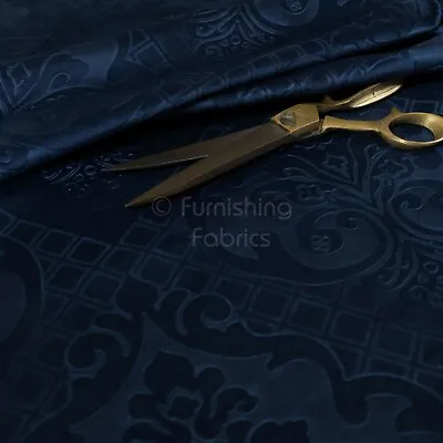 £0.99 • Buy New Furnishing Embossed Damask Velvet Upholstery Fabric In Navy Blue Colour