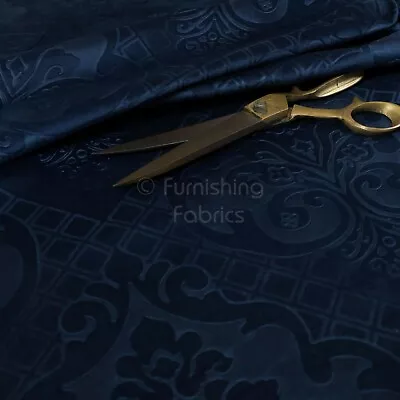 £0.99 • Buy New Furnishing Embossed Damask Velvet Upholstery Fabric In Navy Blue Colour