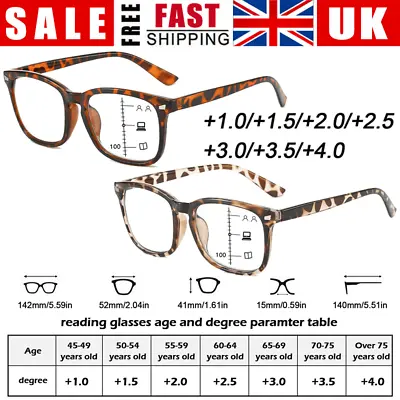 Progressive Reading Glasses +1.0- +4.0 Multifocal Varifocal Lens TR90 Full Frame • £7.97
