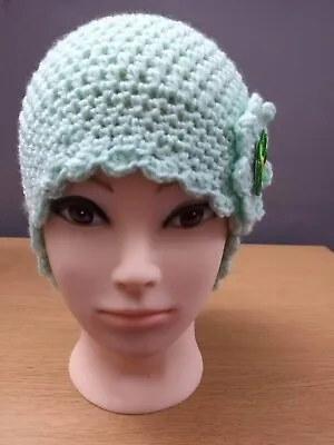 £4 • Buy Ladies 1920s Style Crochet Hat. GREEN. Home Made In The UK.
