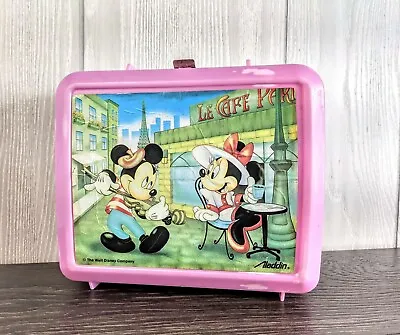 Vintage Pink Mickey Mouse & Minnie Mouse Plastic Lunchbox W/Thermos  1980 • $11.09