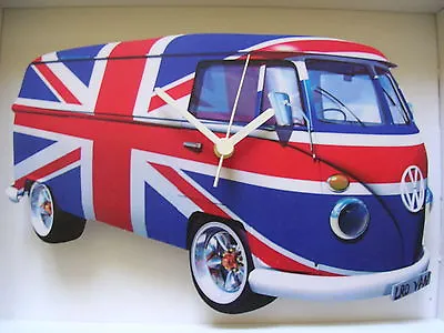 Union Jack Flag Design Classic VW Camper Van Wall Clock. New & Boxed • £16.99