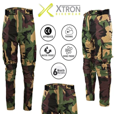 £38.99 • Buy Army Green/Black Camouflage Cordura Armoured Waterproof Motorcycle Bike Trousers