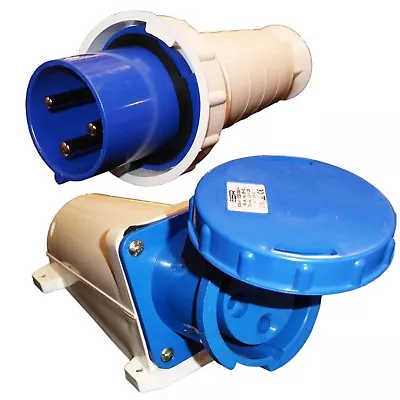 £68.95 • Buy 63A 3 Pin Plug And Socket Waterproof IP67 CEE Connector 63 Amp Single Phase Blue