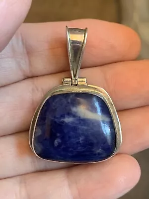 Vintage Mexico Southwestern Sterling Silver Sodalite Pendant Hinged Bail 21.8 Gr • $49.99