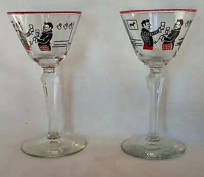 Libbey Pickwick Merrymakers Set Of 2 Martini Glasses Vintage • $10