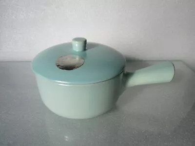 1950s MID-CENTURY LA SOLANA ART POTTERY CASSEROLE DISH W/ HANDLE IN LIGHT BLUE • $9.90