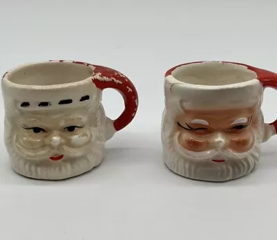 Vintage Handpainted Ceramic  Mini Santa Mug Set Of 2 • $21