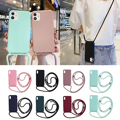 Silicone Phone Case Cover +Lanyard For IPhone 13 12 11 Pro Max 6 7 8 Samsung S21 • $9.99