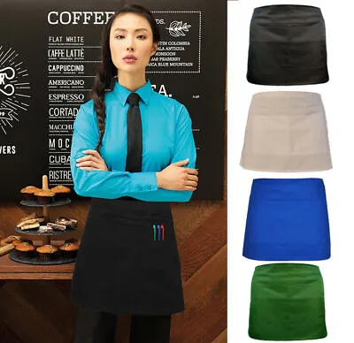 Black Half Size Waist Waiter Waitress Apron For Bar Bistro Cafe Pub 2 Pockets • £22.45