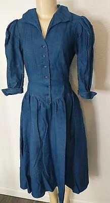 Vtg RAGTIME 70's Denim Cottagecore Prairie Puff Sleeve Dress  • $40