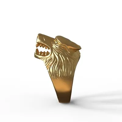 $625 • Buy 14k Gold Wolf Ring Unisex Size 9