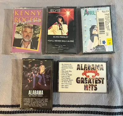 5 Cassette Tapes Lot- Vintage 80s/90s Country- Alabama Elvis Kenny Rogers • $0.99