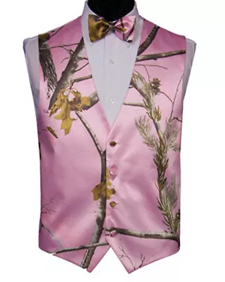 Men's Pink Snow And Branches Camouflage Vest And Bow Tie  • $159.95