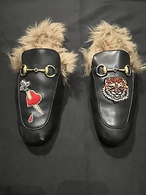 Gucci Tiger Lion Heart Princetown Horse Bit Mule Wool Fur Slippers Loafers 41 8 • $495