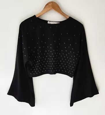 ALICE McCALL Size 6 Black Cropped Enamel Stud Detail Bell Sleeve Top • $22.50