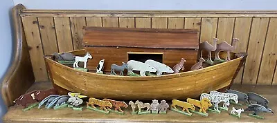 £880 • Buy Vintage Large Noahs Ark Folk Art Hand Made & Painted Toys / Animals.