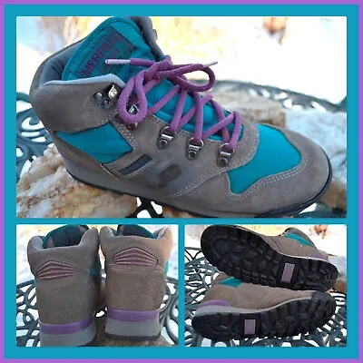 Merrell Women's Hiking Boots Size 8 Tan Suede Lazer Air Cushion Turquoise Shoes • $26.50