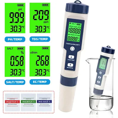 £16.99 • Buy 5 In 1 Salinity/TDS/EC/PH/Temp Meter Water Quality Tester Monitor Analyzer Test