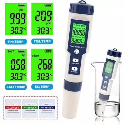£16.99 • Buy 5 In 1 Salinity/TDS/EC/PH/Temp Meter Water Quality Tester Monitor Analyzer Test