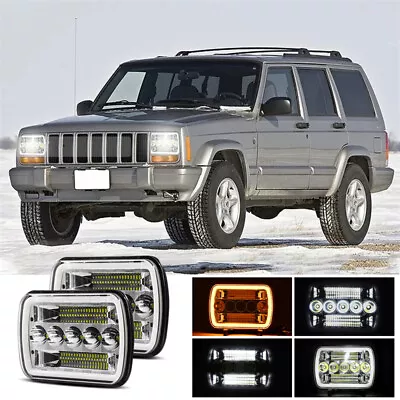 Pair 5x7  7x6  LED Headlights Hi/Lo Beam For JEEP Dodge D150 D250 D350 Ram 50 H4 • $36