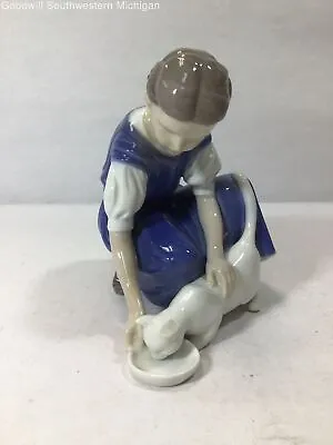 Vintage B&G Girl With Cat Figurine Denmark Porcelain *HAS CHIP* • $40.14