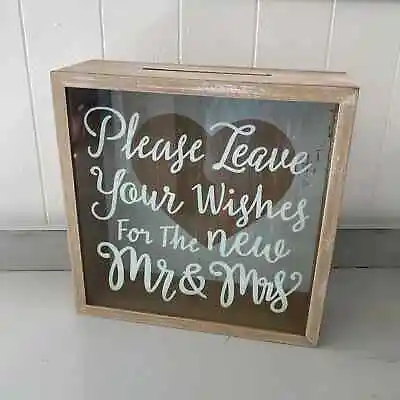 Mr And Mrs Rustic Wooden Acrylic Wedding Wishing Well Natural Timber Card Box  • $87.95