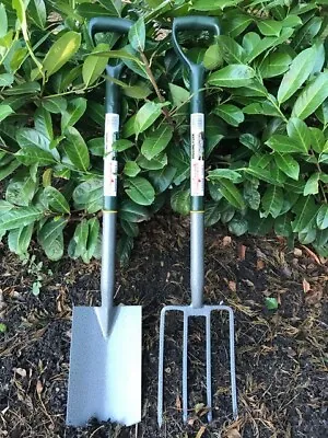 Spade + Fork Shovel Heavy Duty  Carbon Steel Gardening Tools Digging  • £21.99