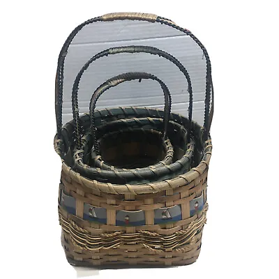 3 Nesting Baskets Nautical Reeds&Metal Decorative Collectibles Organize Storage • £14.25