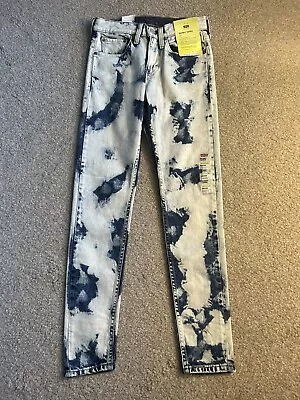 Levis Skinny Taper Men's Blue Jeans Stretch Bleached Camo Paint Dye Size 28x30 • $22.85