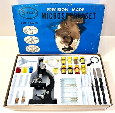 Vintage 1960s-1970s Stellar Precision Made Microscope Set 750 Power Kit In Box • $29.99