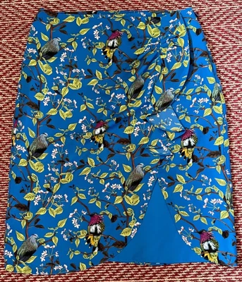 £5.99 • Buy Ladies Oasis Blue Skirt Bird Print Lined Vgc Uk 10 Ruffle Worn Once