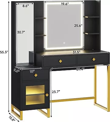 Makeup Vanity Desk With Jewelry Armoire Full Length Mirror Makeup Table Cabinet • $269.99