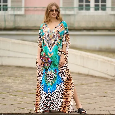 Au Stock Soft Cotton Oversize Kaftan Tunic Kimono Dress Bikini Cover Up Dr205-7 • $29.99