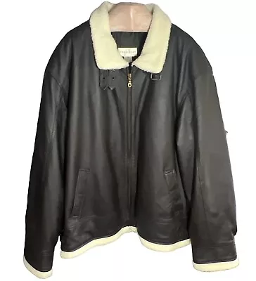 Paradox Leather Bomber Jacket Mens Size XXL TALL Brown Aviator Sherpa Collar • $39
