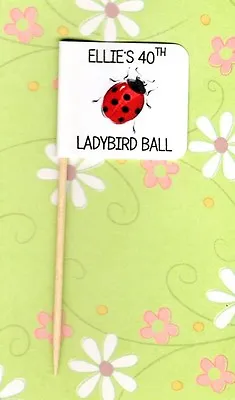 20 PERSONALISED LADYBIRD CUP CAKE FLAG Party Pick Topper Birthday Decoration • £3.25