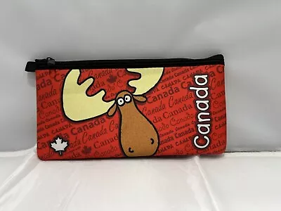 Canada Moose Character Neoprene Red Zipper Purse Pencil Bag • $10.99