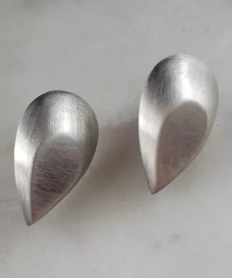 Vintage Solid Sterling Brushed Silver Texture Teardrop Stud Earrings - 4.5 Grams • $30