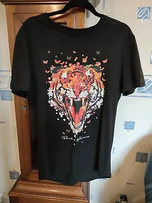 Beck&hersey Mens Black T Shirt With A Tiger And Flowers On. Size L • £5.91