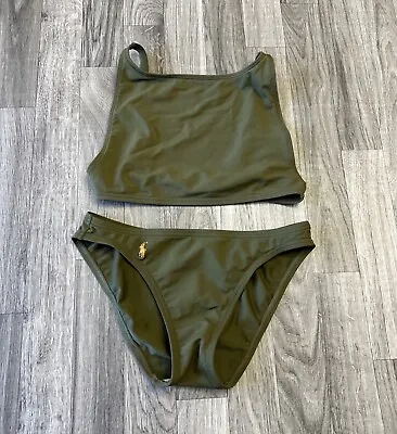 Ralph Lauren Sport Green Bikini Swimsuit Size 8 Logo Embroidered EUC • £33.25