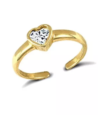 9ct Gold Toe Ring Heart Crystal Toe Ring 9ct  Solid Gold Easy Fit Toe Ring • £75
